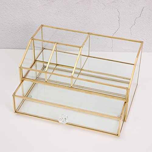 5-Compartment Glass Makeup Brush Organizer Jewelry Display Box - Nordic Style