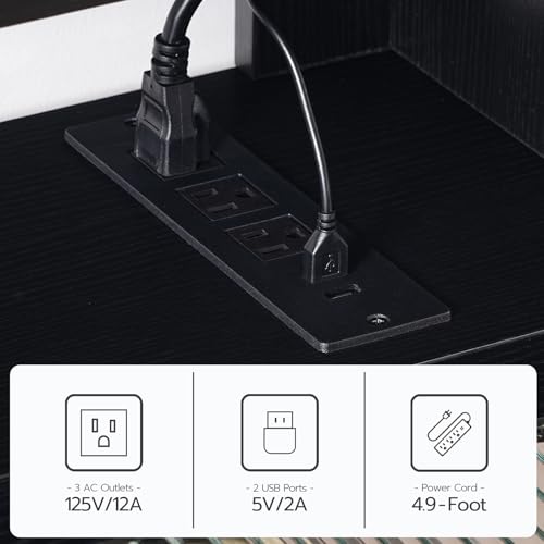 55.1 Inch Floating TV Shelf with LED Light & Power Outlets, Wall Mounted Entertainment Center, Black