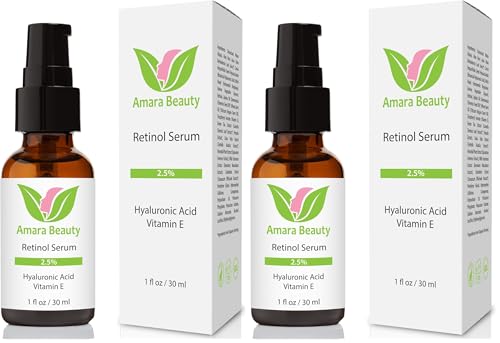 Retinol Serum 2.5% with Hyaluronic Acid & Vitamin E - 1 Fl Oz Pack of 2