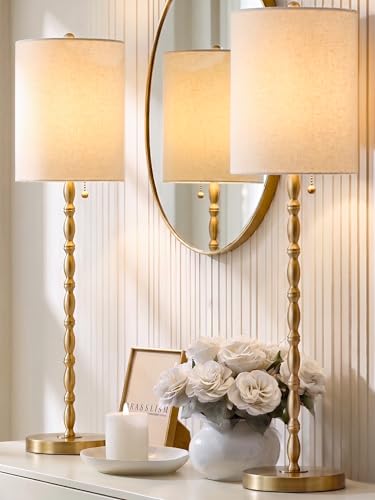 BRASSLISM Gold-Plated Buffet Lamps Set of 2, 28.5" Tall Brass Finish Entryway & Living Room Lighting