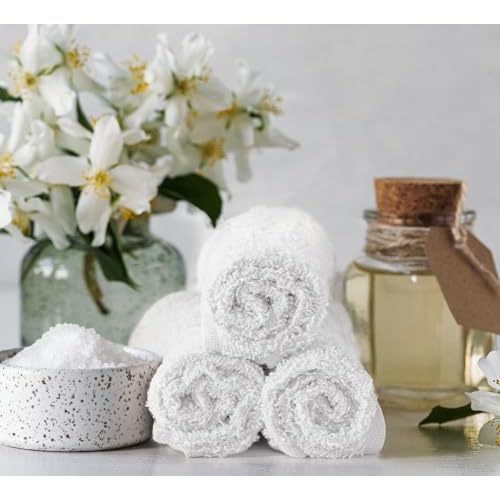Cotton Washcloths Bulk (60 Pack) - 100% Ring Spun Cotton, Premium Quality Face Cloths, Highly Absorbent and Soft Fingertip Towels, Wash Cloths (12x12 inch, White)