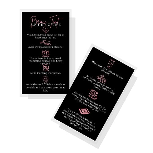 Boutique Marketing LLC Brow Tint Aftercare Card | 50 Pack | 2x3.5¡± inch Business Cards | Matte Black with Rosey Pink Design