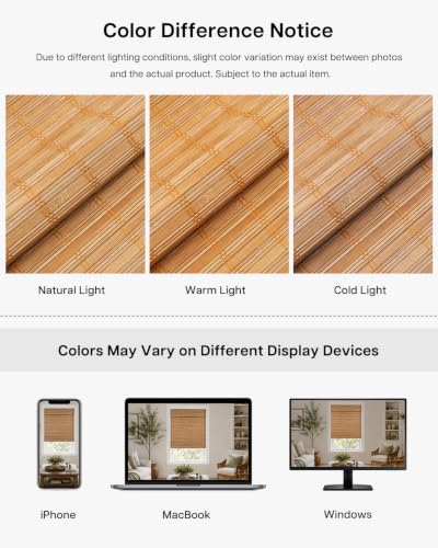 LazBlinds Blackout Bamboo Roman Shades - No Drill Cordless Room Darkening Blinds, 20x48 Inches