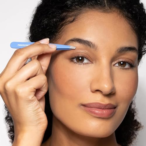 Tweezerman Stainless Steel Slant Tweezer - Eyebrow Tweezers for Women and Men (Lapis Blue)