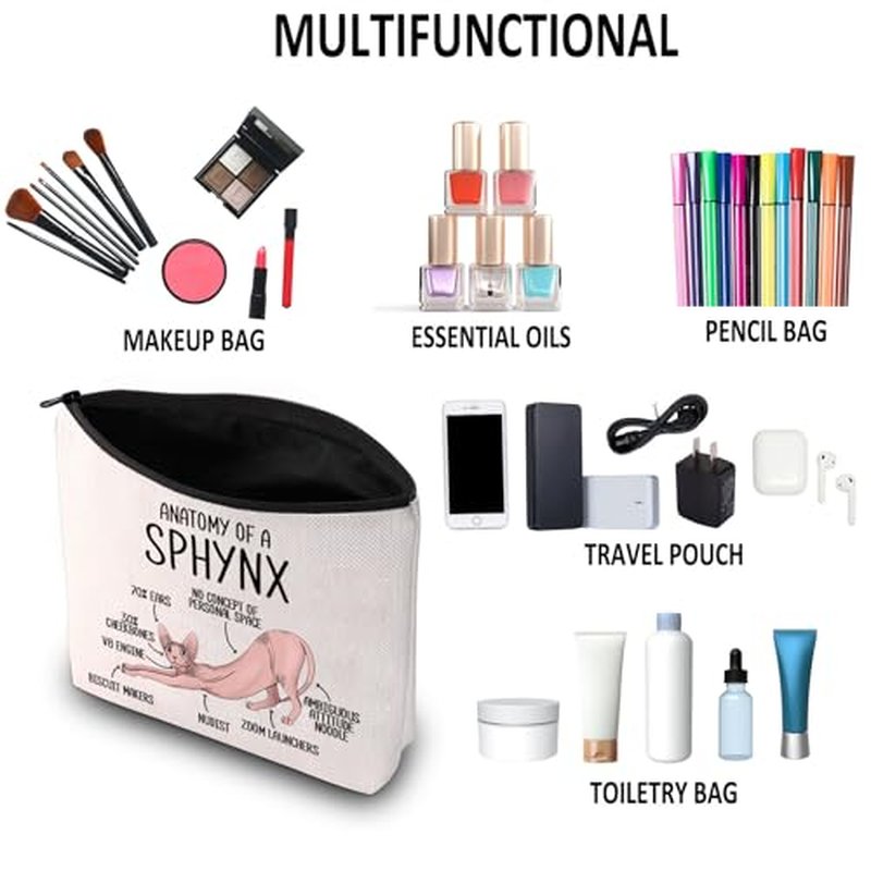 G2TUP Sphynx Cat Lover Gift Anatomy Makeup Bag - Cosmetic Bag for Sphynx Mom and Owner (A Sphynx Cat MB)