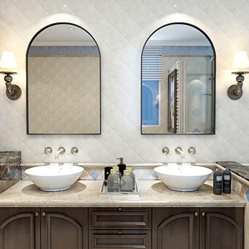 20x30 Black Arched Wall Mirror Set - Modern Bathroom & Entryway Decor