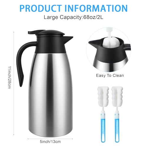 4Pcs 68Oz Insulated Coffee Carafes Set Double Walled Stainless Steel Keeps Hot 12H Cold 24H With Brushes