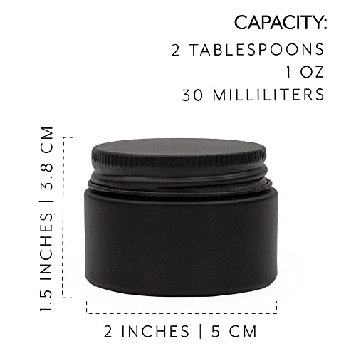Darware 1oz Glass Balm Jars (24-Pack, Black); 30-Milliliter Little Cosmetic Jars with Lined Black Metal Lids