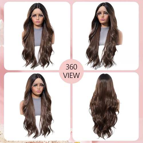 28-Inch Ombre Brown Lace Front Wig with Natural Hairline and 150% Density