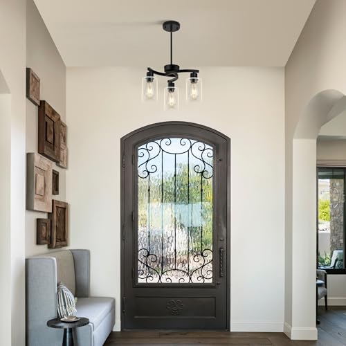 Black 3-Light Modern Dining Chandelier with Glass Shades - Farmhouse & Industrial Style