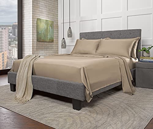 Stylinen Queen 100% Organic Eucalyptus Tencel Bed Sheets Set - 4 Piece, Sand