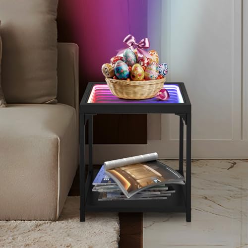 Infinity Mirror LED Side Table - RGB Color Changing Futuristic Coffee Nightstand