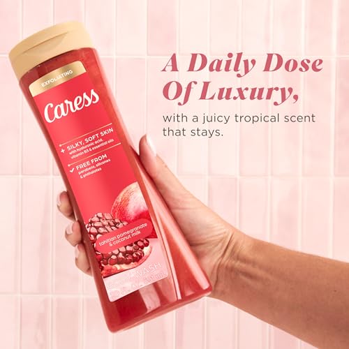 Caress Tahitian Pomegranate & Coconut Milk Exfoliating Body Wash 20oz - Long-Lasting Fragrance & Hydration - 4 Pack
