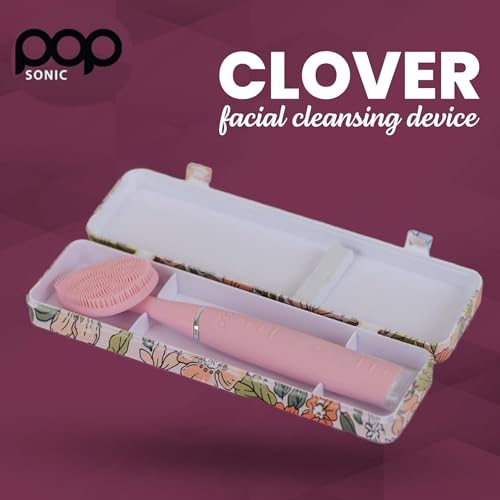Pop Sonic Clover Facial Cleansing Brush Pink - 5 Speed Sonic Vibrations, Rechargeable Silicone Face Exfoliator & Massager