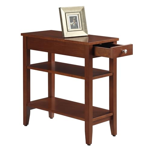 American Heritage Cherry End Table with Storage Drawer & Shelves - 23.25" Narrow Side Accent