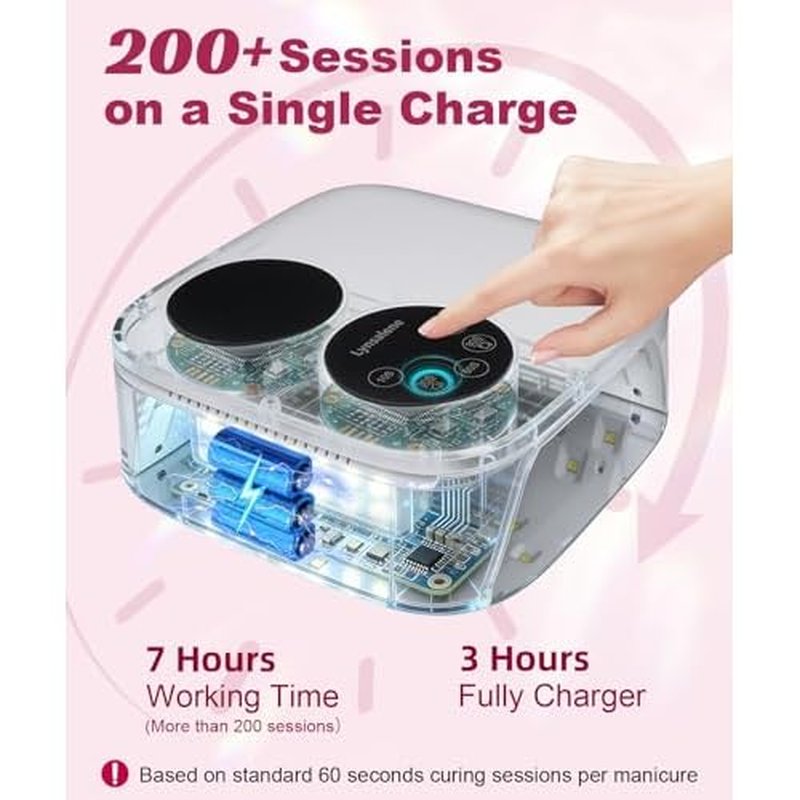 80W Cordless Nail Lamp with Magnetic Detachable Base, Dual-Screen Display & Gel Nail Light, Professional UV/LED Light for Gel Nails Fast Curing All Gel Polishes (Diamond)