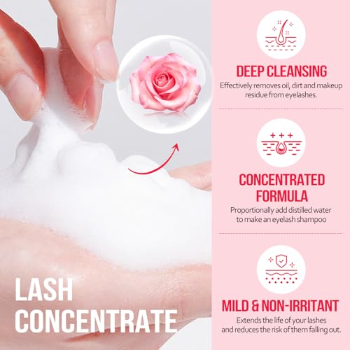 AuReve Lash Shampoo Concentrate Rose 100ml - Deep Cleanser for Lashes & Extensions