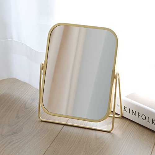 Gold Double Side Square Vanity Mirror with 360 Rotation for Makeup & Home Decor
