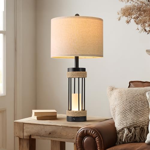 OYEARS Farmhouse Black 25" Set of 2 Table Lamps with Night Light & USB-C Charging Ports