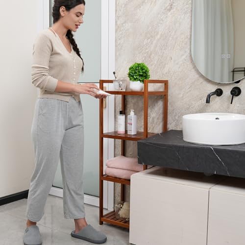 Teak Wood Bathroom Shelf Organizer Stand - 4 Tier Freestanding Shower Caddy
