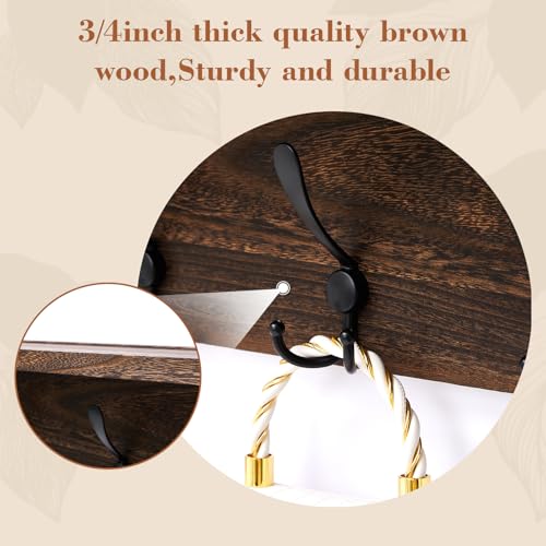 Wall Shelf with Hooks and Organizer - 35 Inch Wooden Coat Rack, Brown, Variation of Wood Color / 35 Inch / 5 Hooks