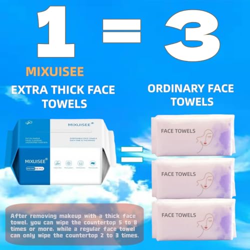 Disposable Face Towels Thick & Soft Cotton Pack of 50 - Upgraded Pull-Out Design