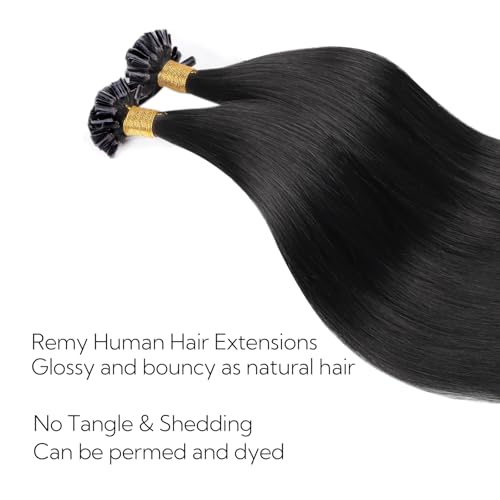 U Tip Hair Extensions Human Hair Jet Black 16 Inch 50 Strands - Seamless & Natural
