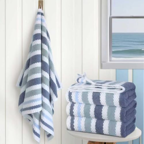 Blue-Gray & White 4-Piece Cotton Bath Towel Set - Soft & Absorbent, 28x52 in