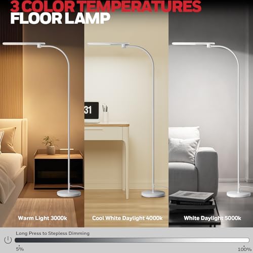 Honeywell 77" White Dimmable LED Floor Lamp with Gooseneck - Living Room Reading Light