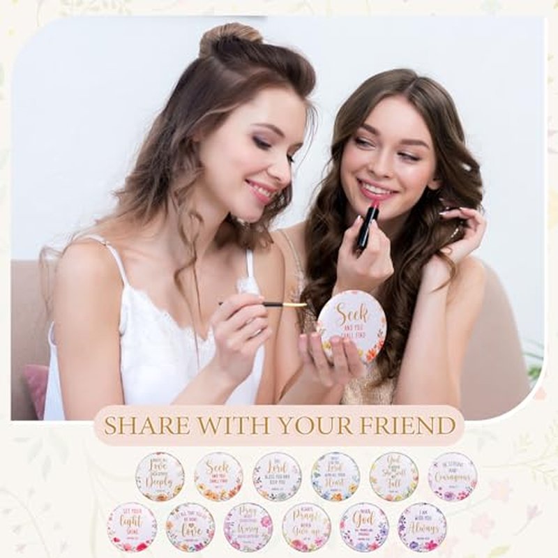 Geelin 48 Pcs Christian Compact Mirrors Christmas Bulk Gifts Floral Bible Verse Mirror for Women Portable Pocket Purse Makeup Mirror Inspirational Religious Group Gift for Sunday Church Party Favors