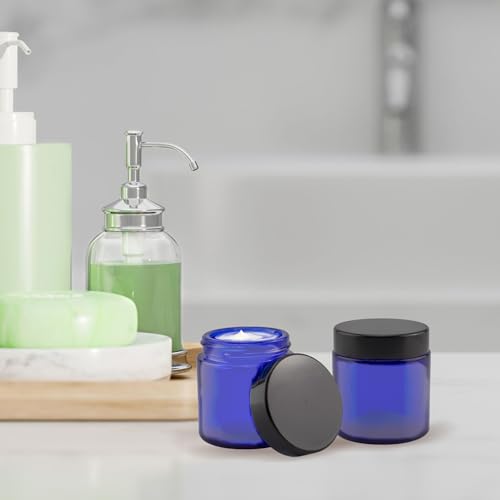 Cobalt Blue Glass Cosmetic Jars 2oz Pack of 12 - Airtight Lids for Balms & Creams