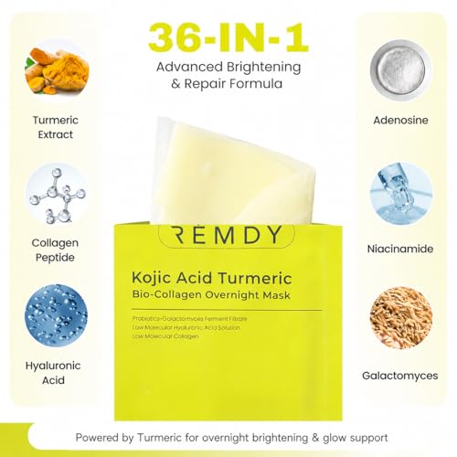 Kojic Acid Turmeric Face Mask - Hydrating Overnight Skin Care, 34ml x 5