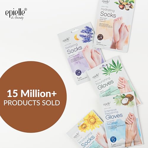 Epielle Hydrating & Moisturizing Hand & Foot Masks, Relieve and Soften Dry, Rough Skin, Self Care Gifts for Women, Spa Kit, Stocking Stuffers, 6 Moisturizing Gloves & 6 Moisturizing Socks
