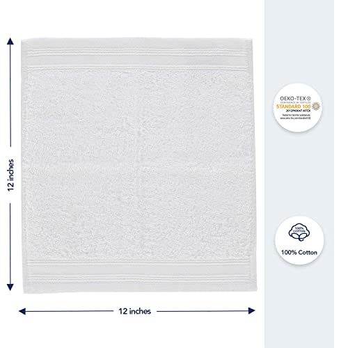 CRAFTSWORTH Cotton Washcloths Set (12x12 Inches,Pack of 12) -650 GSM 100% Ring Spun Cotton - Premium Quality Highly Absorbent and Soft Feel Face Cloth Fingertip Towels - White