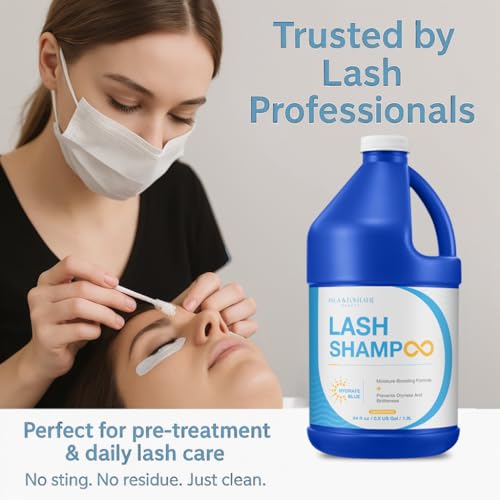 ISLA & FONTANE Lash Shampoo ? Hydrate Blue 64 fl oz | Moisturizing Lash Foam Cleanser for Extensions | Silk Protein & Hyaluronic Acid | Oil-Free Lash Bath | Lash Shampoo Bulk for Salon Use & Home Use