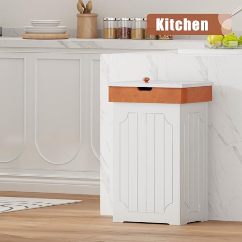 Function Home White Farmhouse Trash Can Cabinet 13 Gallon Kitchen Garbage Bin with Lid