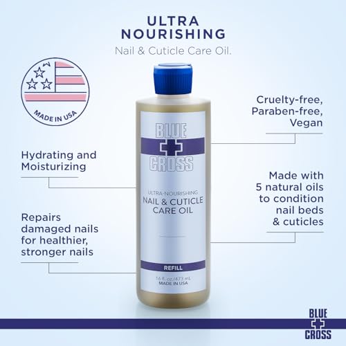 Blue Cross Nail & Cuticle Care Oil, Mineral Oil Free, Hydrating, Moisturizing, All Natural Professional Nail + Cuticle Care, Lemongrass/Lavender Scented Essential Oils, Made in USA, 16fl oz/473mL