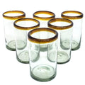 MexHandcraft Amber Rim 14 oz Drinking Glasses Set of 6 - Handblown Recycled Lead-Free Tumbler