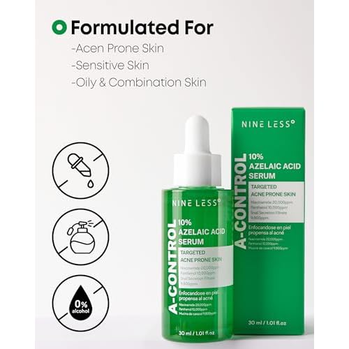Nineless 10% Azelaic Acid Serum with Niacinamide & Snail Mucin - Redness Relief & Dark Spot Corrector for Face - Facial Serum for Acne-Prone, Oil Control & Pore Care 1.01 fl.oz