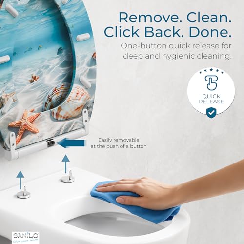 Sanilo Waterworld Elongated Wooden Toilet Seat with Soft Close & Quick Release