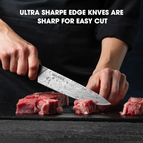 MOSFiATA 12-Piece Kitchen Knife Set with Sharpener & Oxford Cloth Roll Bag - Japanese Steel