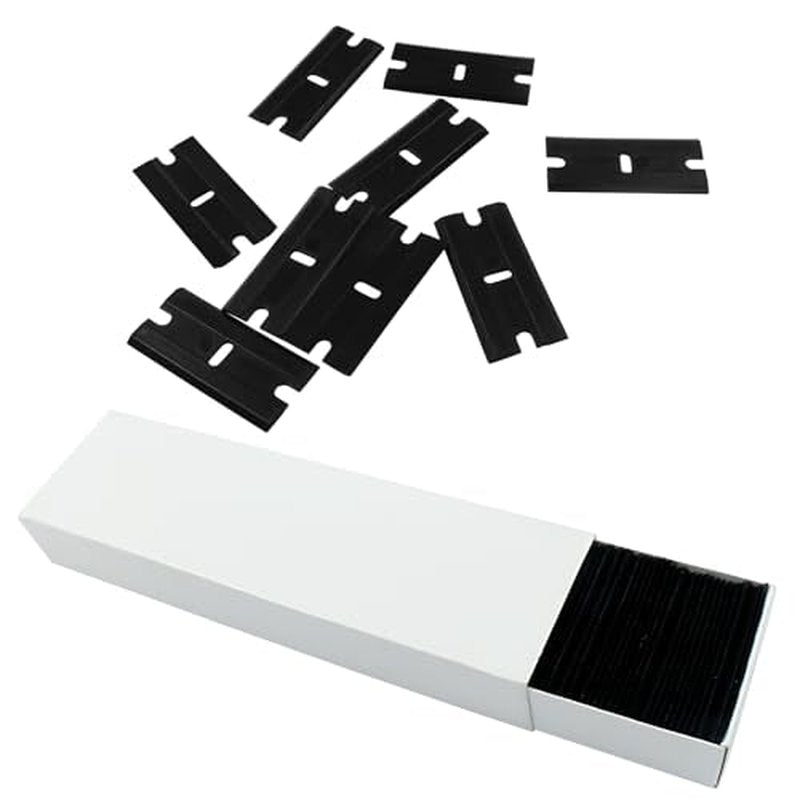 200pcs Plastic Razor Blades, Double Edged Plastic Blades, Safety Glass Scraper Blades for Cleaning Glass Removing Adhesive Residue(Black)
