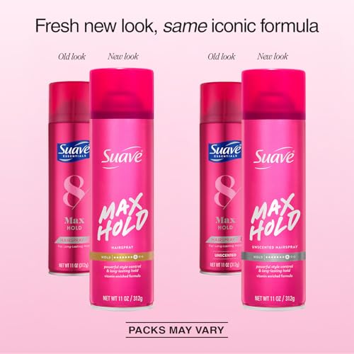 Suave Max Hold Hairspray 4-Pack - Stronghold, Scented & Unscented, 11 oz Each