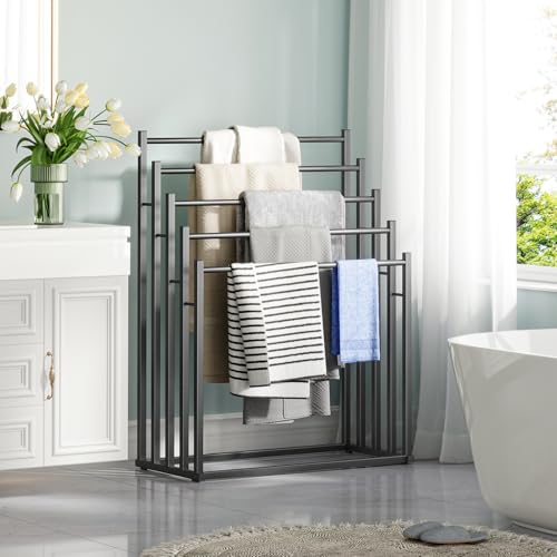 Honiter 5-Tier Wide Black Free Standing Towel Rack for Bathroom & Pool