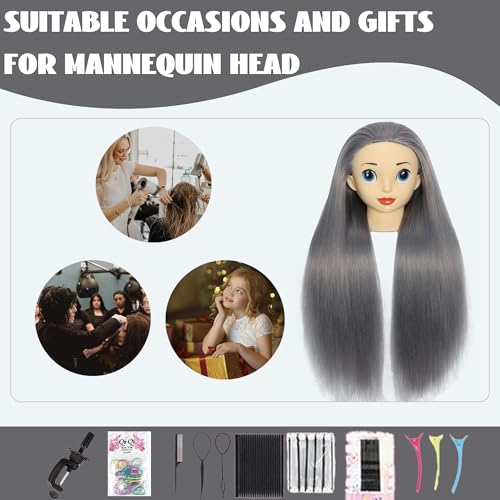 TKIMHEQ 24" Mannequin Head with Hair, Dark Grey - Training Head for Braiding & Cosmetology