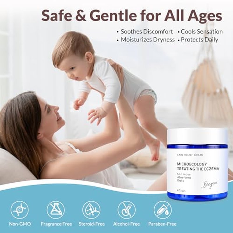 Crogooe Natural Soothing Eczema Cream for Dry & Itchy & Sensitive Skin - Fragrance-Free Moisturizer with Sea Moss, Aloe Vera & Oats for Intense Hydration & Comfort £¬Safe for All Ages (4 oz)
