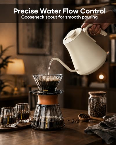 Cocinare Gooseneck Electric Kettle 0.8L - White, Fast Boil for Pour-Over Coffee & Tea - Morandi Style