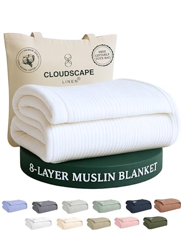 Queen Size 8-Layer Cotton Muslin Blanket - 92x92 White - Breathable & Soft