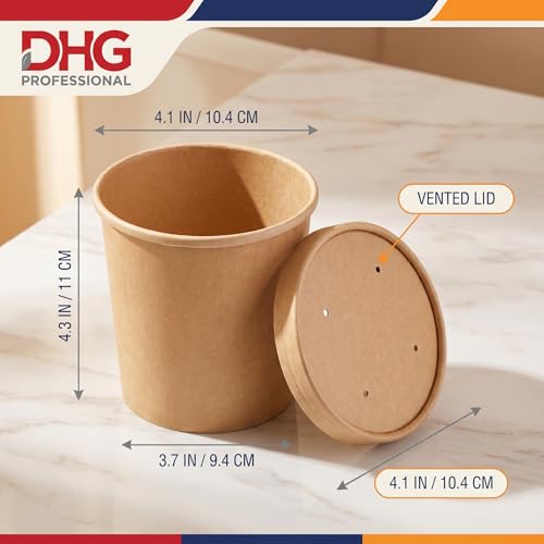16 oz Kraft Paper Food Containers with Vented Lids - To Go Soup & Ice Cream Cups
