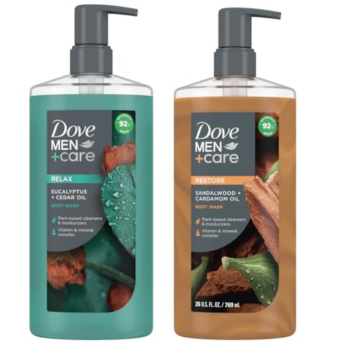 DOVE MEN+CARE Body Wash Sandalwood & Cardamom Oil, Hydrating & Rejuvenating, 26 oz